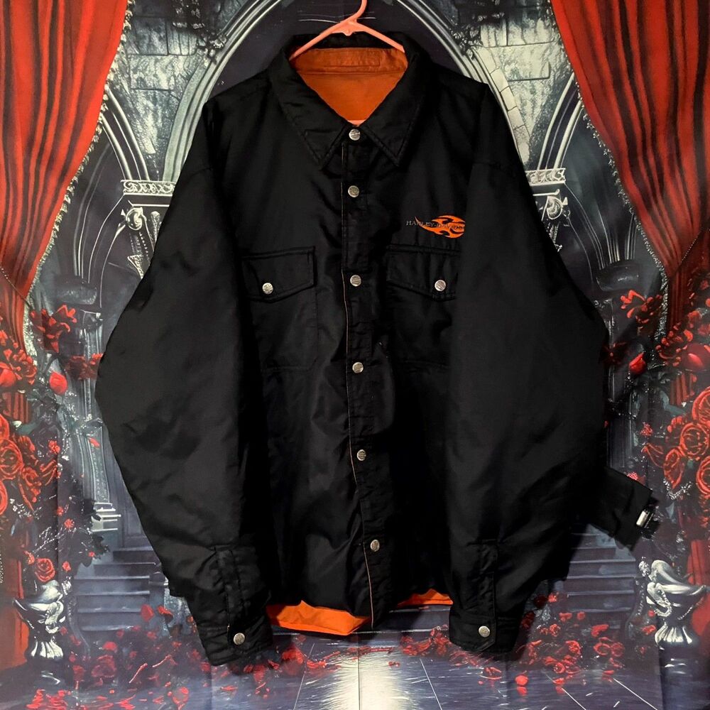 Harley-Davidson Windbreaker Puffer Jacket Men's 22L Black Motorcycle Reversible